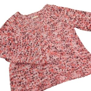 Aeropostale Women's Cozy V-Neck Marled Pink Sweater